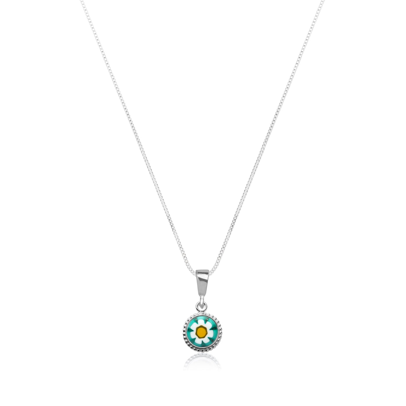 Art Flower in Bloom Necklace - Cyan Daisy Flower - Pendant Necklace