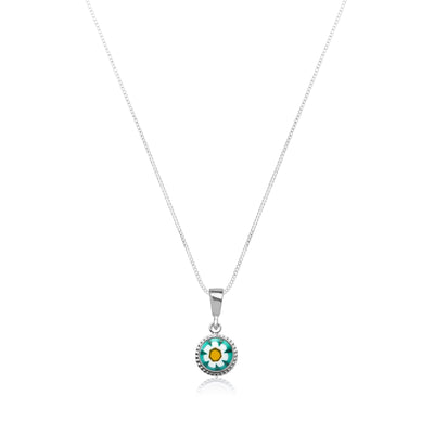 Art Flower in Bloom Necklace - Cyan Daisy Flower - Pendant Necklace