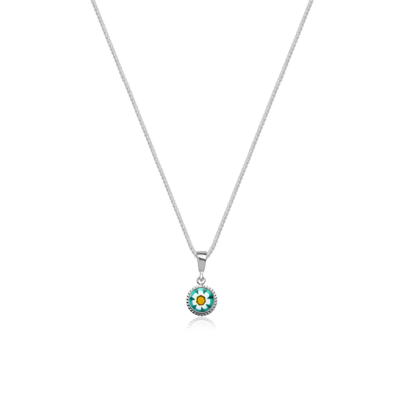 Art Flower in Bloom Necklace - Cyan Daisy Flower - Pendant Necklace