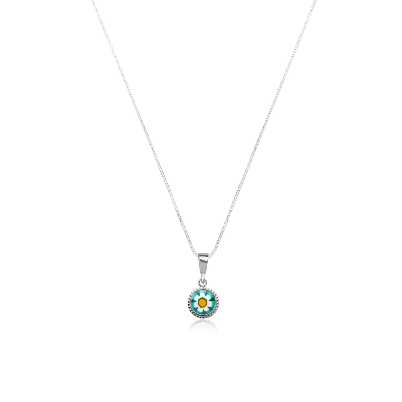 Art Flower in Bloom Necklace - Cyan Daisy Flower - Pendant Necklace