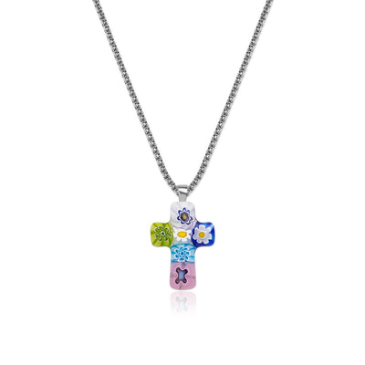 Cross in Bloom Necklace - 1.2mm 925 Sterling Silver - Pendant Necklace