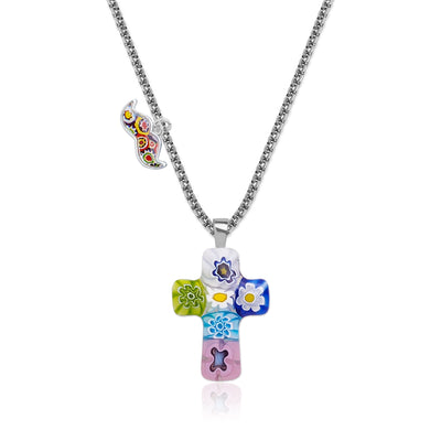 Cross in Bloom Necklace - 1.2mm 925 Sterling Silver - Pendant Necklace