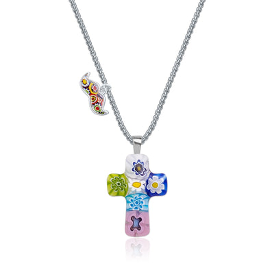 Cross in Bloom Necklace - 2mm 316L Stainless Steel - Pendant Necklace