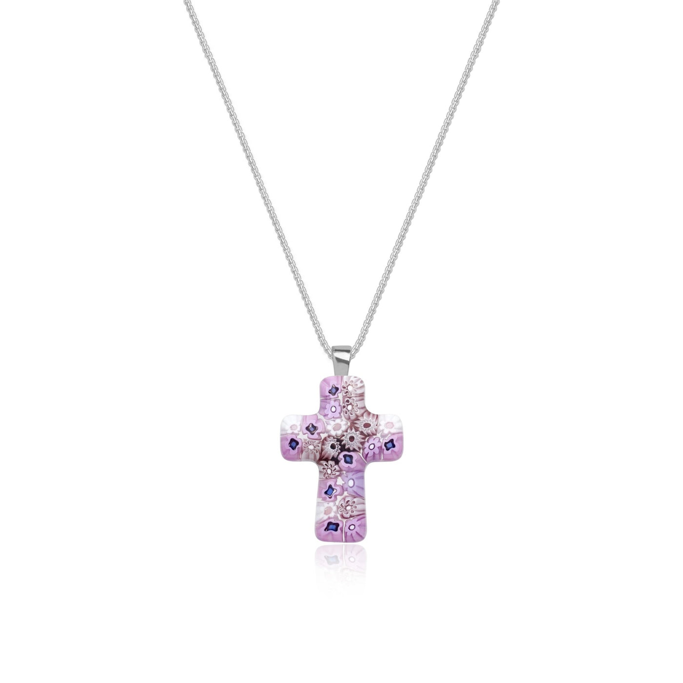 Cross in Bloom Necklace (Lavender Pink) - 1.2mm 925 Sterling Silver - Pendant Necklace