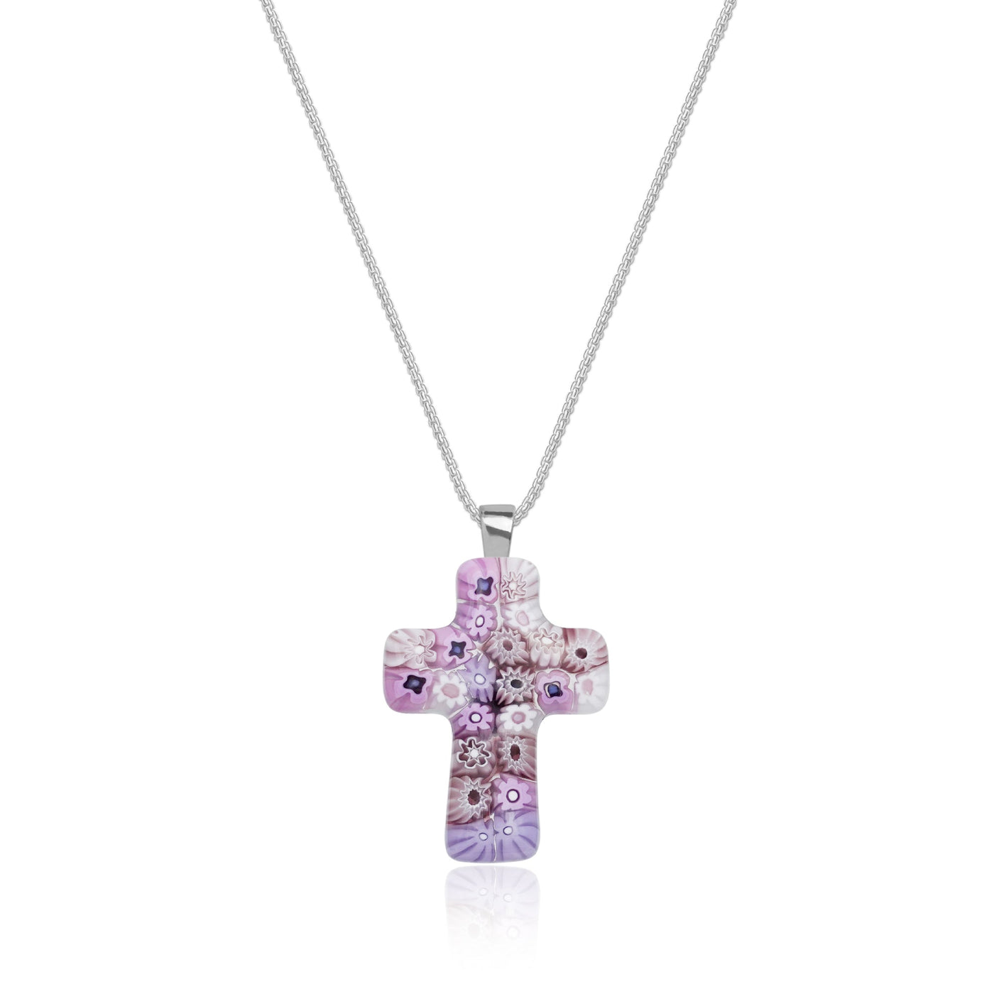 Cross in Bloom Necklace (Lavender Pink) - 1.2mm 925 Sterling Silver - Pendant Necklace