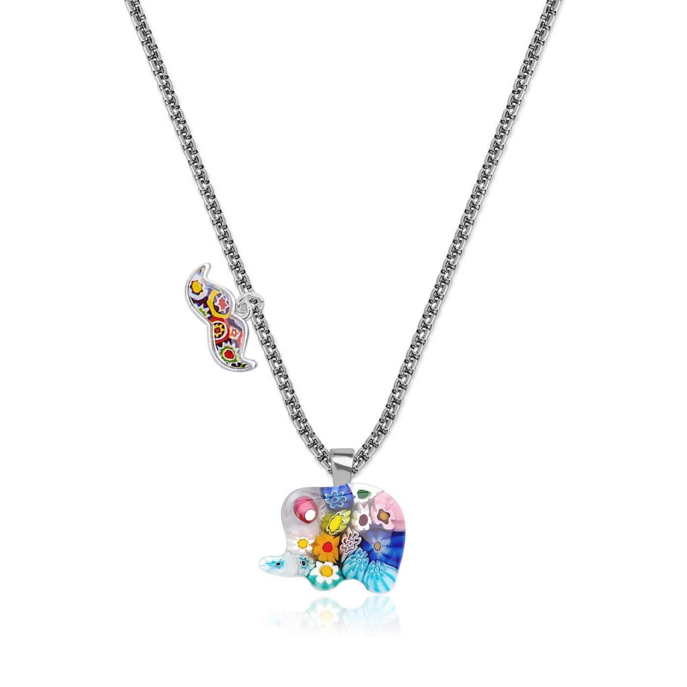 Elephant in Bloom Necklace - 1mm 925 Sterling [Free upgrade] - Pendant Necklace