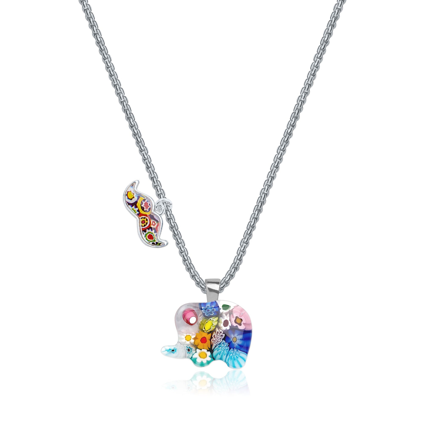 Elephant in Bloom Necklace - 1mm 925 Sterling [Free upgrade] - Pendant Necklace