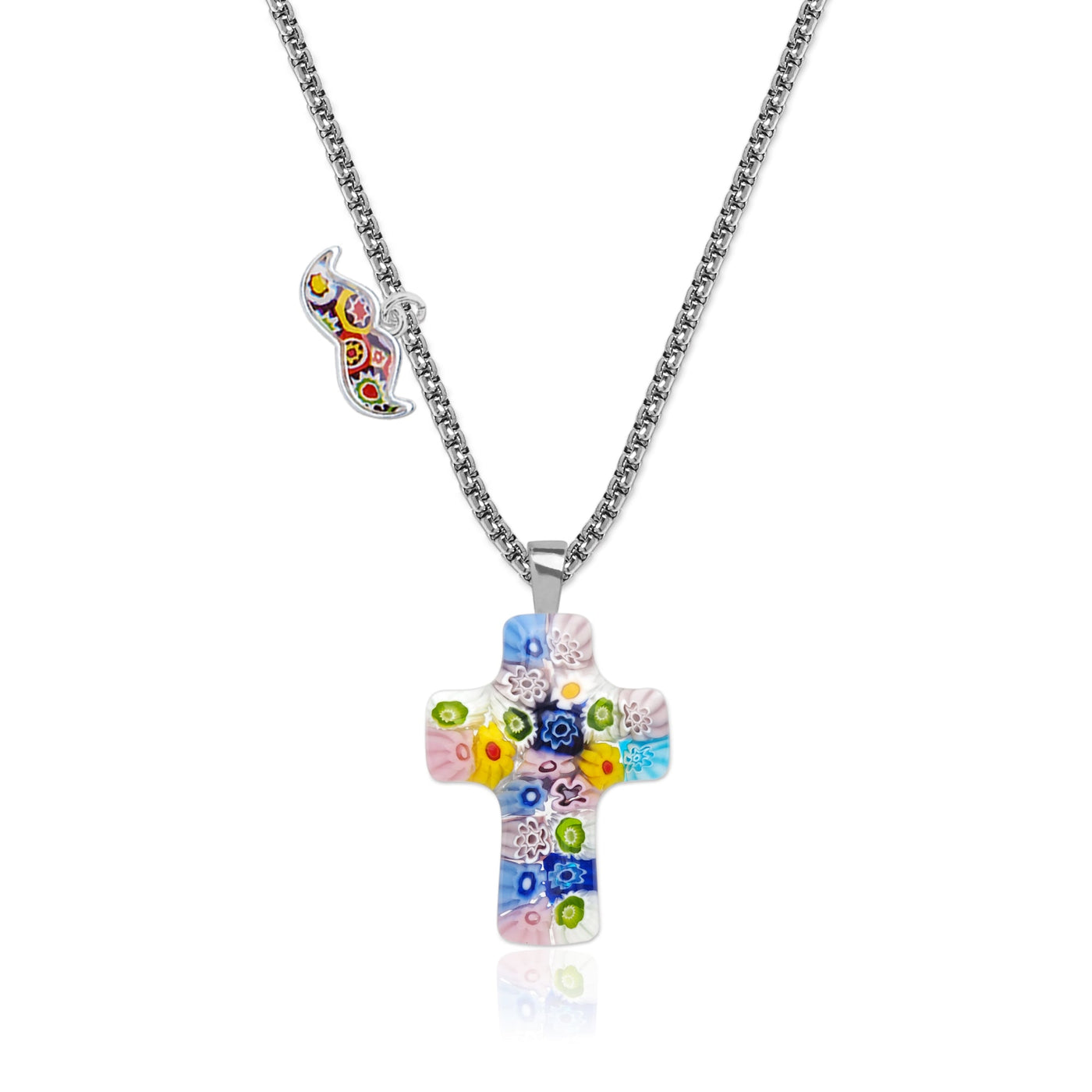 Floral Cross in Bloom Necklace - 1mm 925 Sterling Silver [Free upgrade] - Pendant Necklace