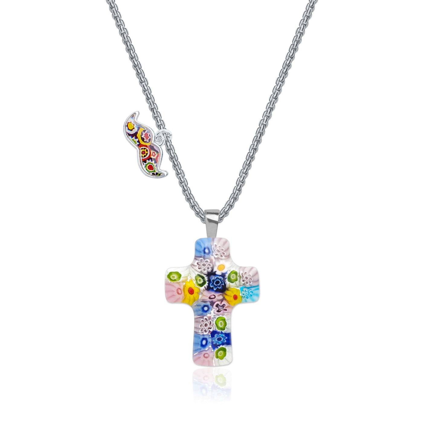 Floral Cross in Bloom Necklace - 2mm 316L Stainless Steel - Pendant Necklace