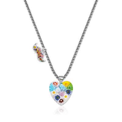 Flowers in Bloom Heart Necklace - 1.2mm 925 Sterling Silver - Pendant Necklace