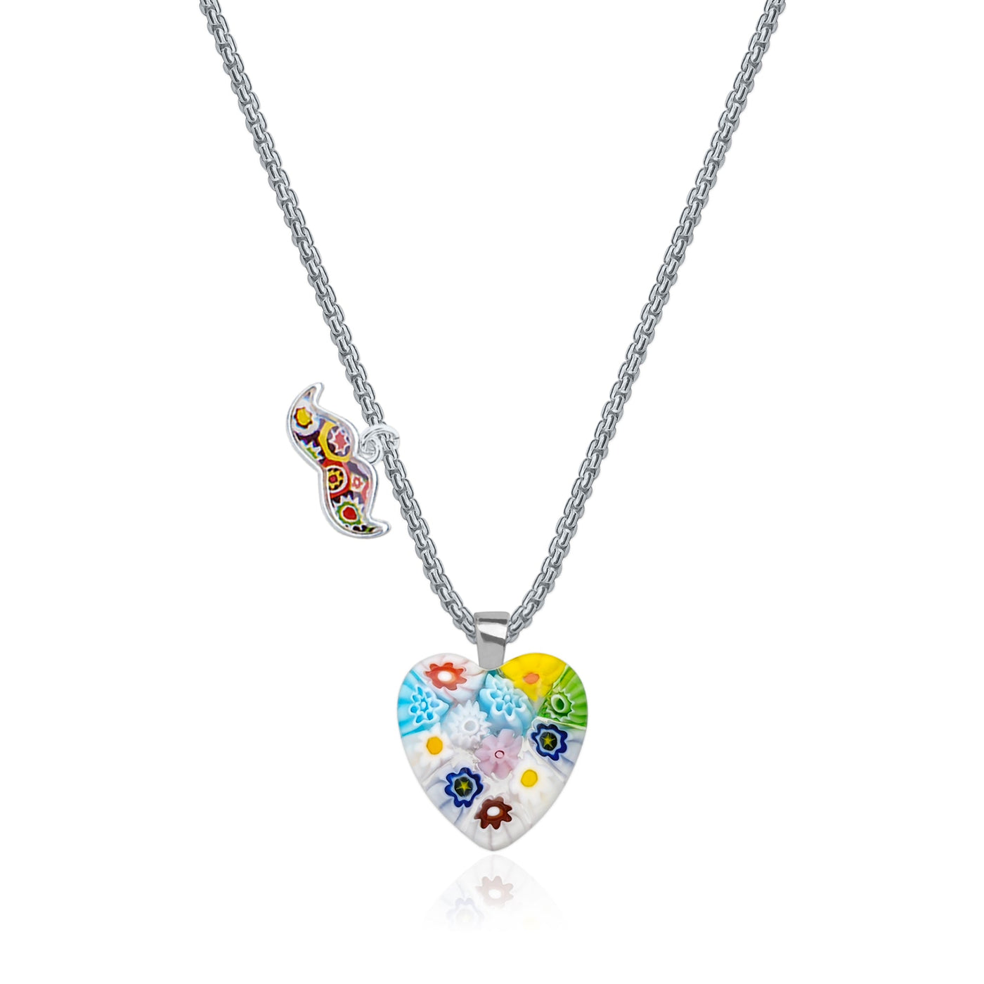 Flowers in Bloom Heart Necklace - 1.2mm 925 Sterling Silver - Pendant Necklace
