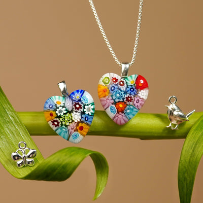 Flowers in Bloom Heart Necklace - 14mm - Pendant Necklace