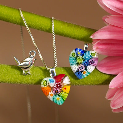 Flowers in Bloom Heart Necklace - 18mm - Pendant Necklace