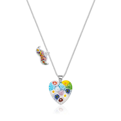 Flowers in Bloom Heart Necklace - 1mm 925 Sterling Silver [Free upgrade] - Pendant Necklace