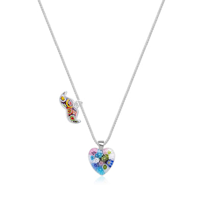 Flowers in Bloom Heart Necklace - 2mm 316L Stainless Steel - Pendant Necklace