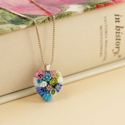 Flowers in Bloom Heart Necklace - 2mm 316L Stainless Steel - Pendant Necklace