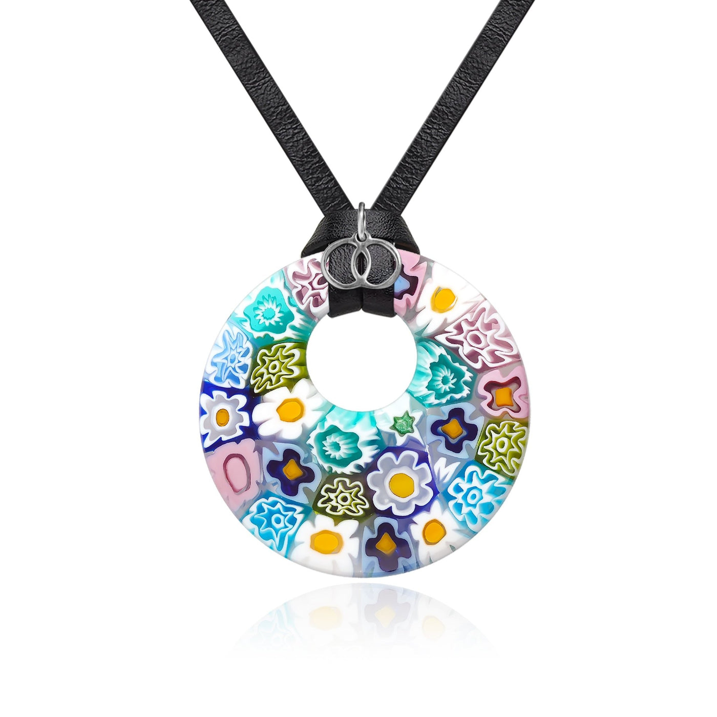 Full of Flowers Donut Pendant - 1.8mm 925 Sterling Silver - Pendant Necklace