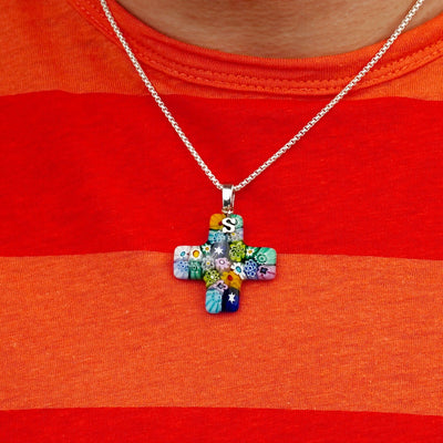 Greek Cross in Bloom Necklace - 1.2mm 925 Sterling Silver [Free Upgrade] - Pendant Necklace