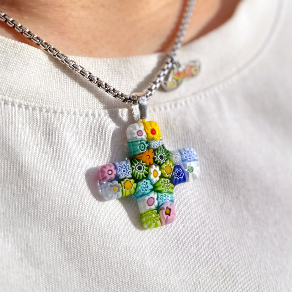 Greek Cross in Bloom Necklace - Leather - Pendant Necklace