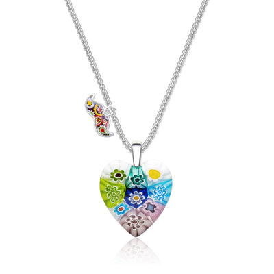 Nine in Bloom Heart Necklace - 1.2mm 925 Sterling Silver [Free Upgrade] - Pendant Necklace