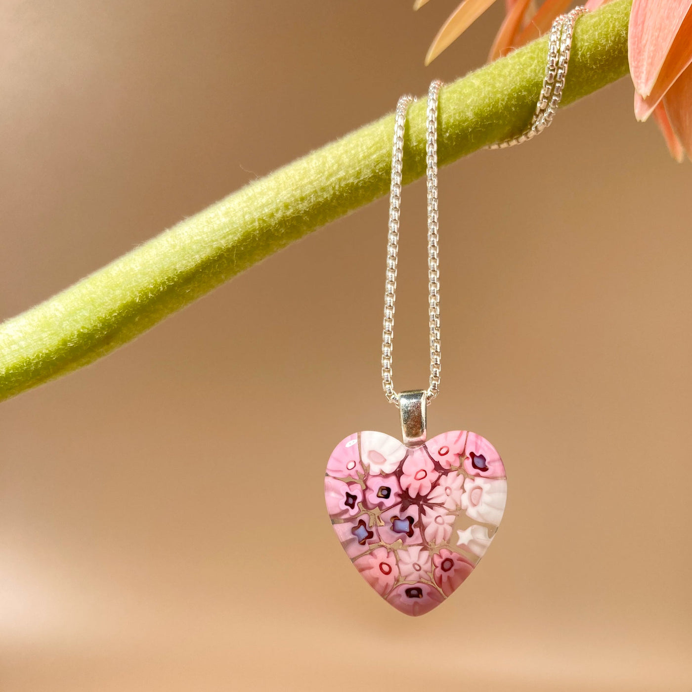 Pink in Bloom Heart Necklace - 14mm - Pendant Necklace