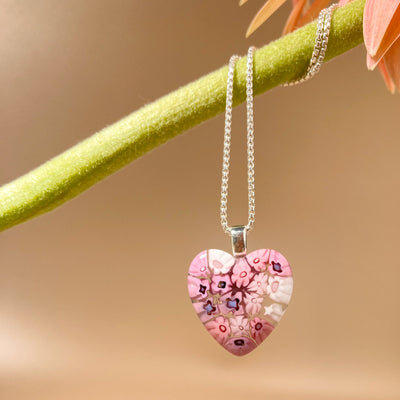 Pink in Bloom Heart Necklace - 14mm - Pendant Necklace