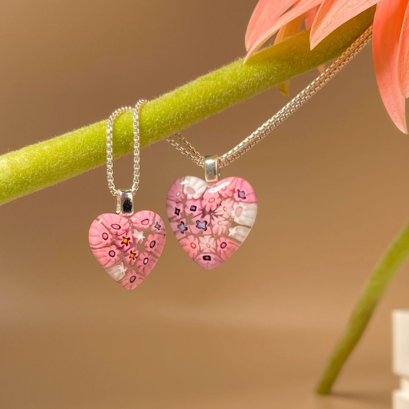 Pink in Bloom Heart Necklace - 18mm - Pendant Necklace