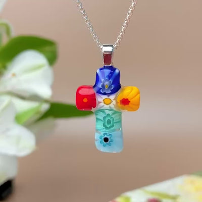 Tiny Cross in Bloom Necklace