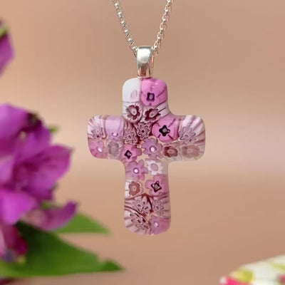 Cross in Bloom Necklace (Lavender Pink)