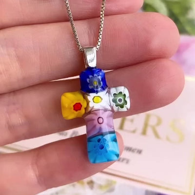 Tiny Cross in Bloom Necklace