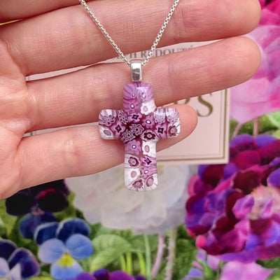 Cross in Bloom Necklace (Lavender Pink)