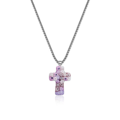 Cross in Bloom Necklace (Lavender Pink)