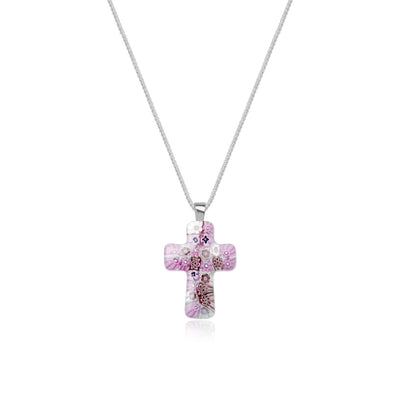 Cross in Bloom Necklace (Lavender Pink)