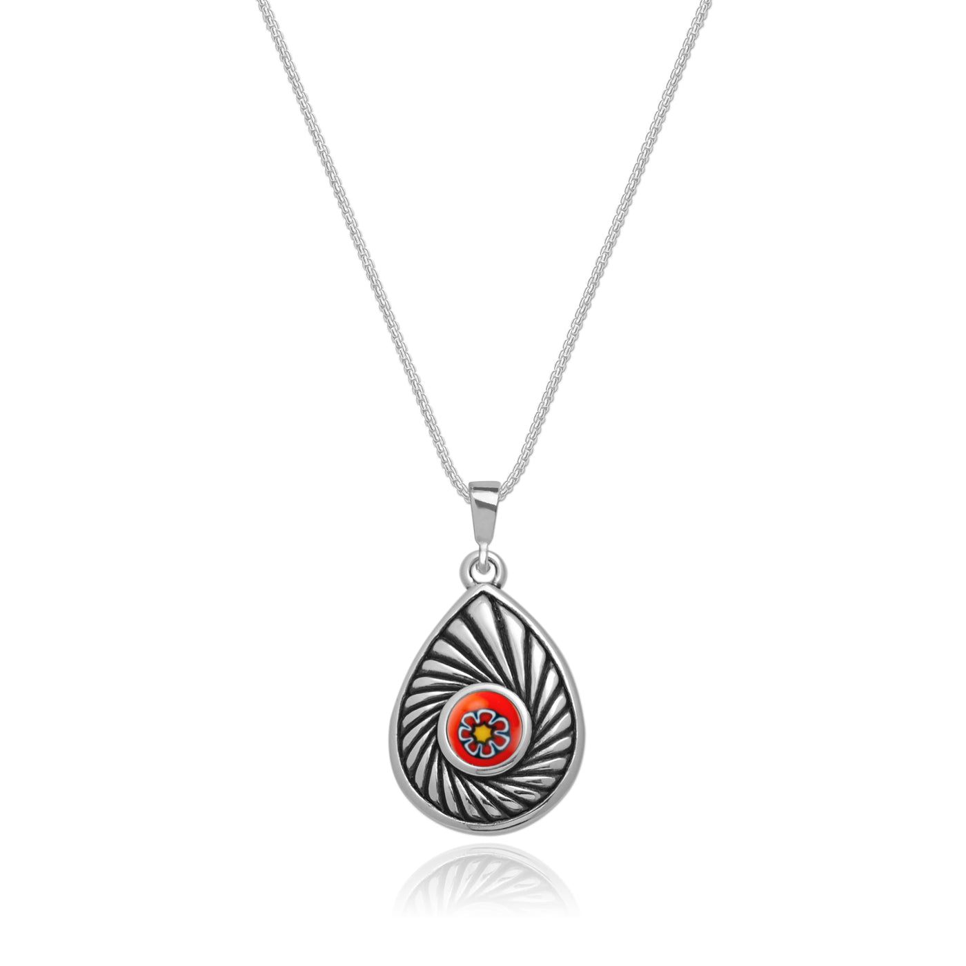 Single Flower Teardrop Necklace - Red with Star - Pendant Necklace