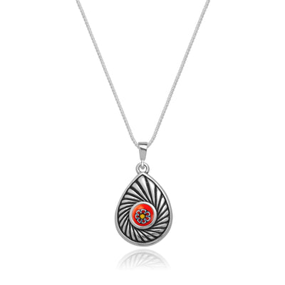 Single Flower Teardrop Necklace - Red with Star - Pendant Necklace