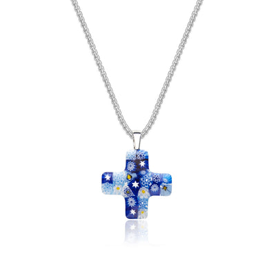 Starry Night Greek Cross Necklace - 2mm 316L Stainless Steel - Pendant Necklace