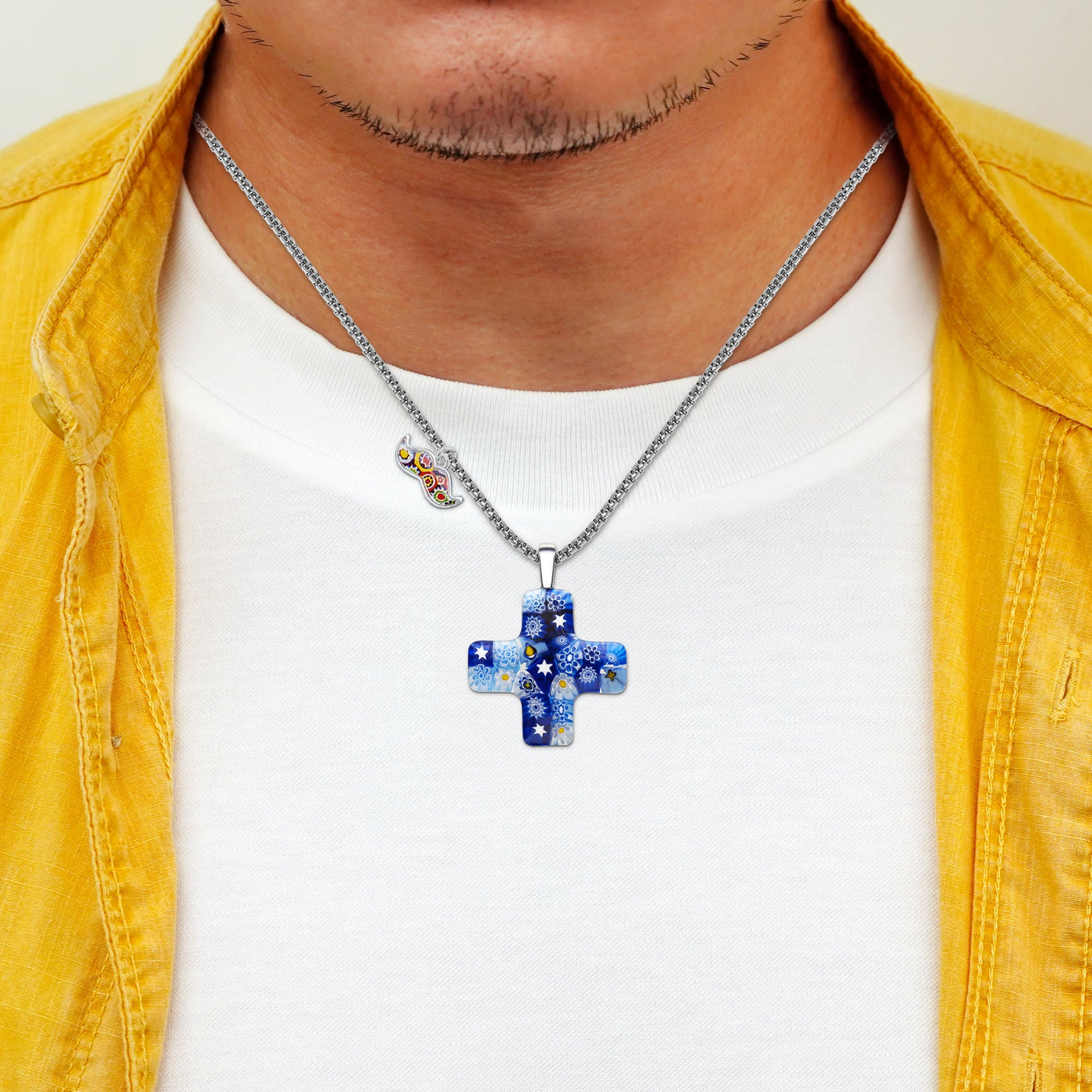 Starry Night Greek Cross Necklace - 2mm 316L Stainless Steel - Pendant Necklace