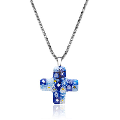 Starry Night Greek Cross Necklace - 2mm 316L Stainless Steel - Pendant Necklace