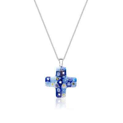 Starry Night Greek Cross Necklace - 2mm 316L Stainless Steel - Pendant Necklace