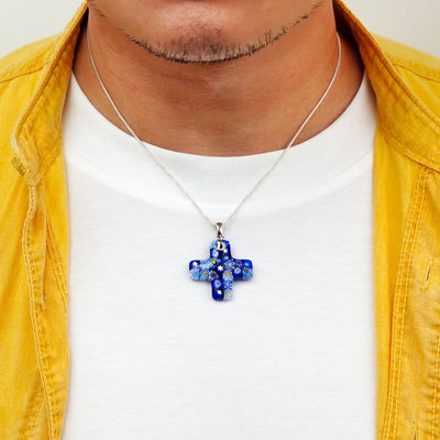 Starry Night Greek Cross Necklace - Black Leather - Pendant Necklace