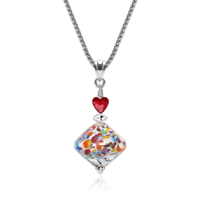 The Kiss Elegance Silver Necklace - Silver x Red Ball - Pendant Necklace