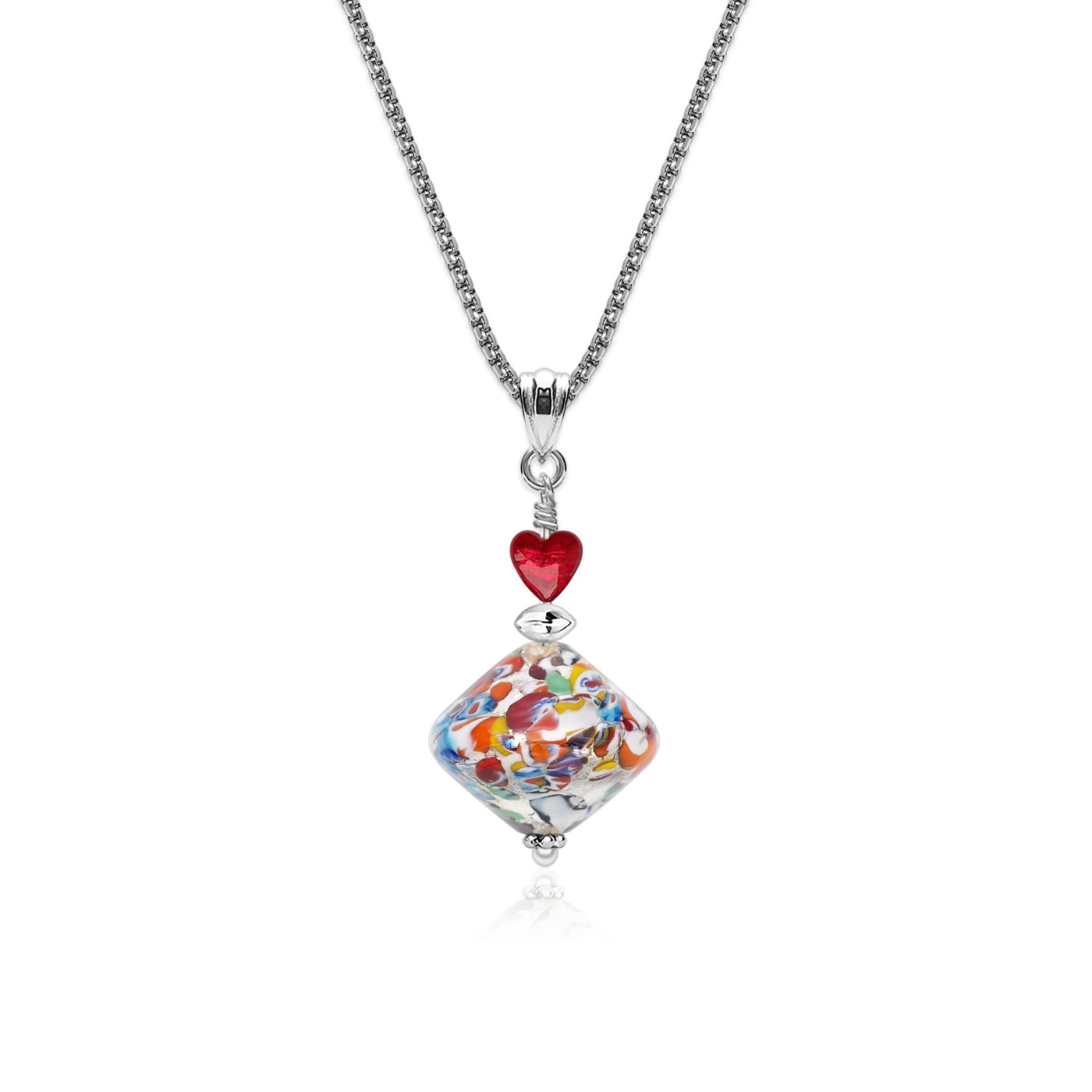 The Kiss Elegance Silver Necklace - Silver x Red Ball - Pendant Necklace