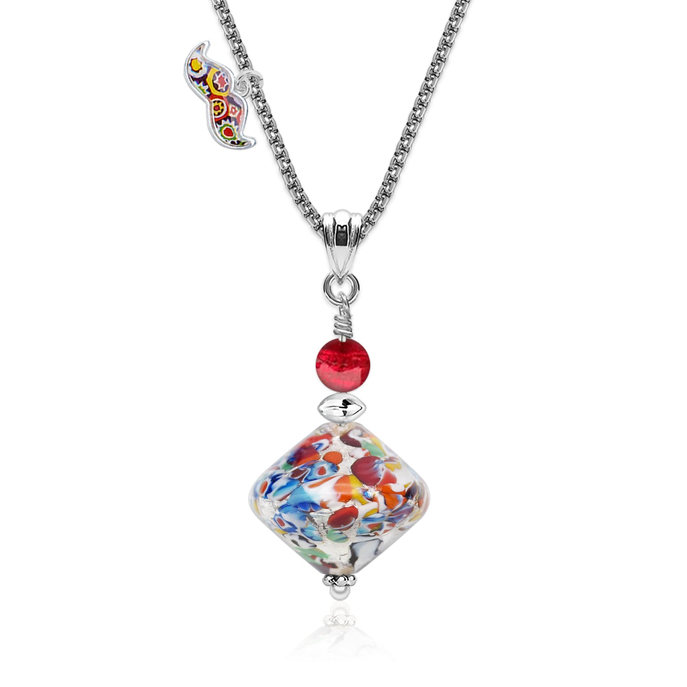 The Kiss Elegance Silver Necklace - Silver x Red Ball - Pendant Necklace