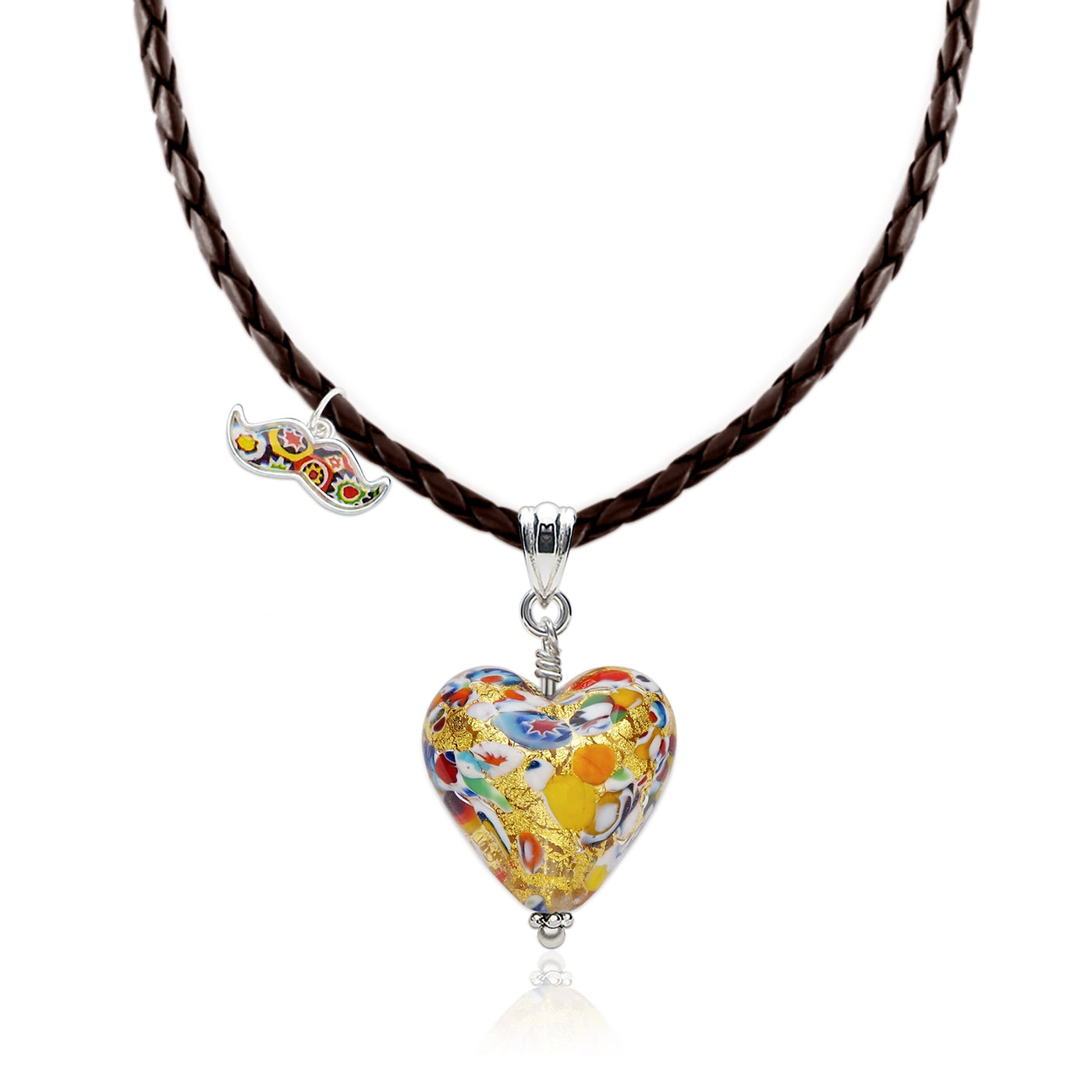 The Kiss Gold Heart Necklace - Leather - Pendant Necklace