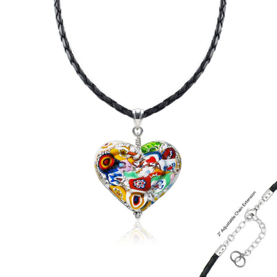 The Kiss Silver Double Heart Large Pendant - 2mm 316L Stainless Steel - Pendant Necklace