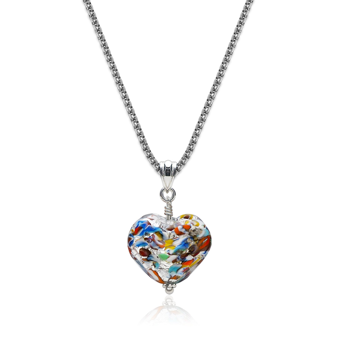 The Kiss Silver Double Heart Necklace - 1.2mm 925 Sterling Silver - Pendant Necklace