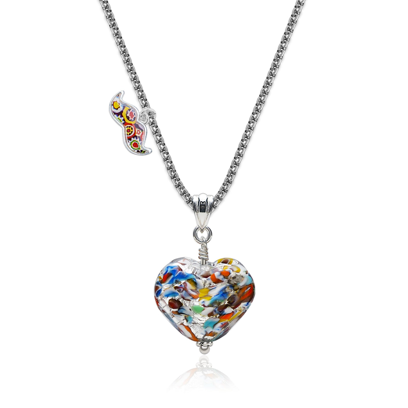 The Kiss Silver Double Heart Necklace - 1.2mm 925 Sterling Silver - Pendant Necklace