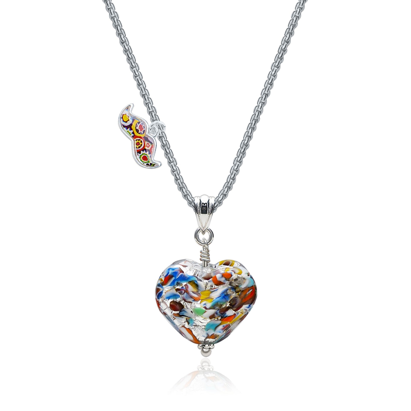 The Kiss Silver Double Heart Necklace - 1.2mm 925 Sterling Silver - Pendant Necklace