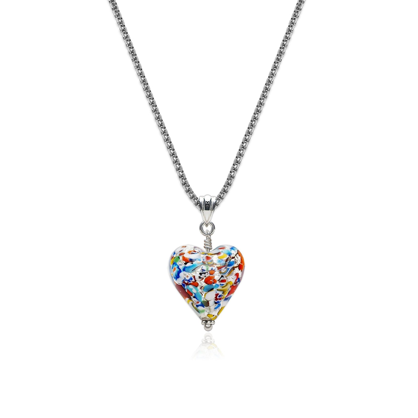 The Kiss Silver Heart Necklace - 2mm 316L Stainless Steel - Pendant Necklace