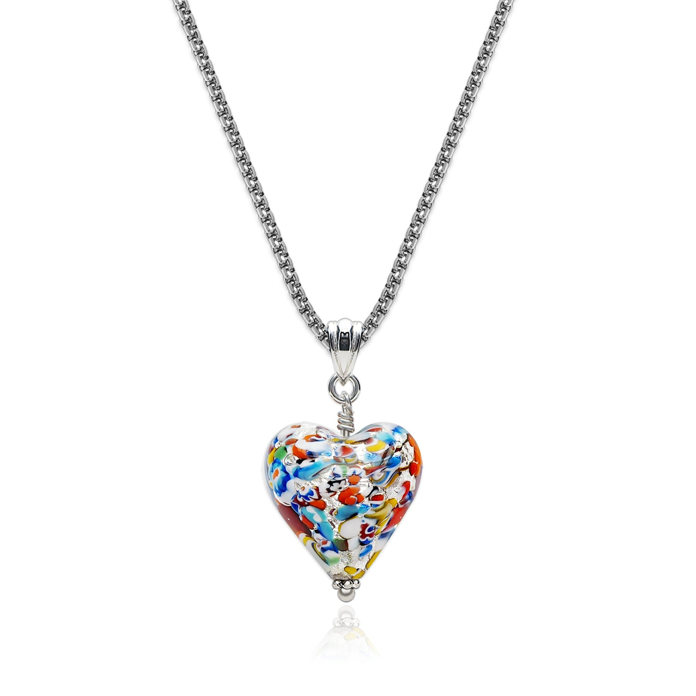 The Kiss Silver Heart Necklace - 2mm 316L Stainless Steel - Pendant Necklace